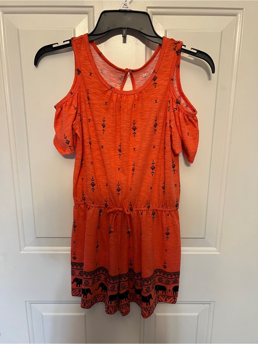 MUDD Girls Cold-Shoulder Orange Romper with Elephant Print